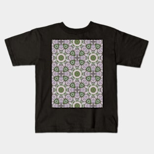 Intricate Green Rounded Triangles on Mauve Background - WelshDesignsTP003 Kids T-Shirt